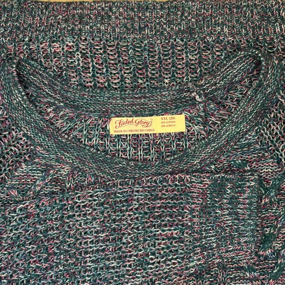 Faded Glory Womens SZ XXL (20) Cable Knit Sweater Antique Teal Blue Cotton Blend